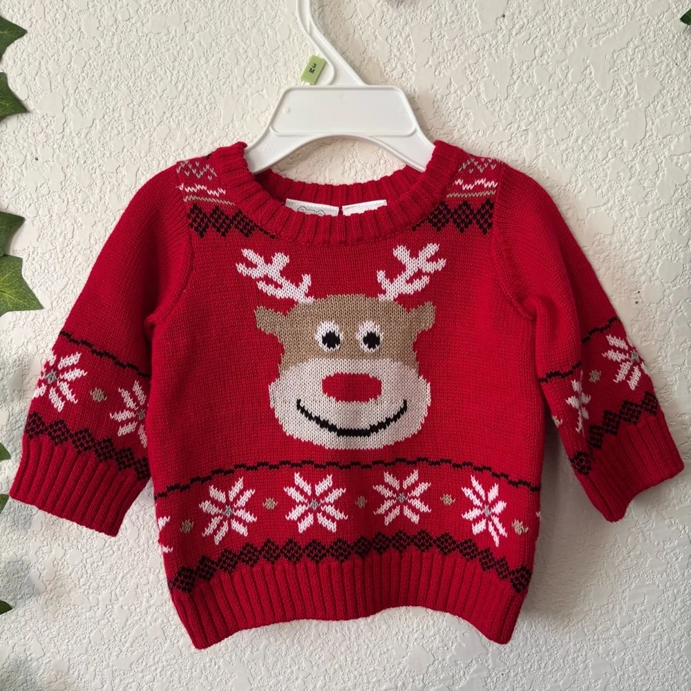Koala Baby Red Christmas Holiday Reindeer Fair Isle Knit Sweater Size 3 Months